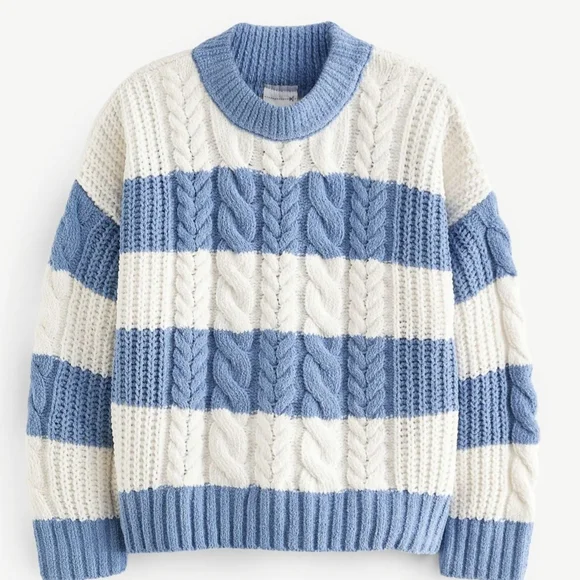 Abercrombie Kids Blue and White Striped Cable Knit Sweater, Size 11/12 - Picture 1 of 6